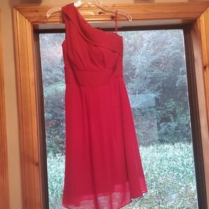 Red one shoulder bridesmaids dress